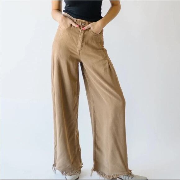 Free People Denim - We the Free People Old West Slouchy Tan Wide Leg High Rise Jeans Women's 27